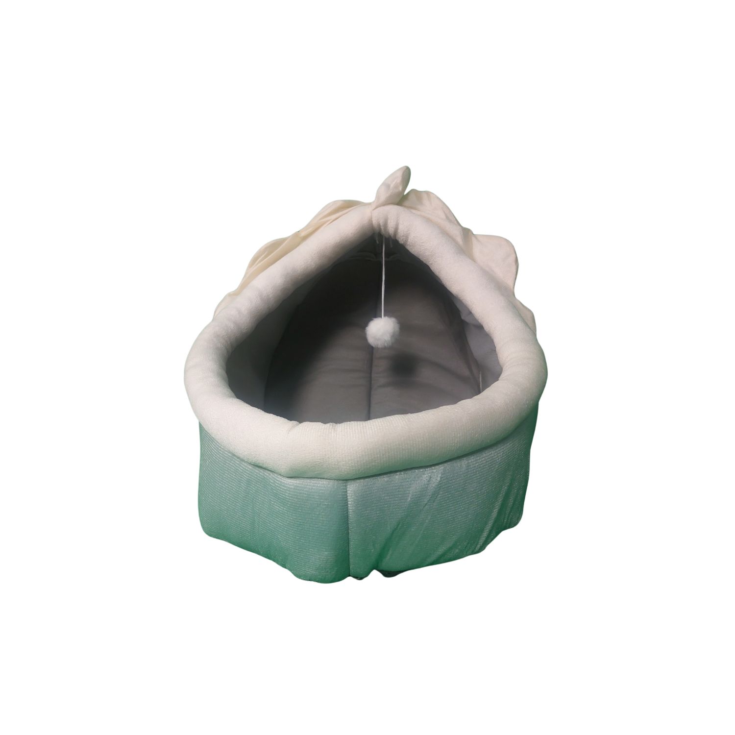 CASA CAMA SUAVE PARA GATOS CON JUGUETE COLGANTE VERDE - 7