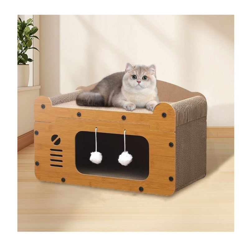 CASA RASCADORA DE 2 PISOS PARA GATOS MADERA CARTÓN - 2