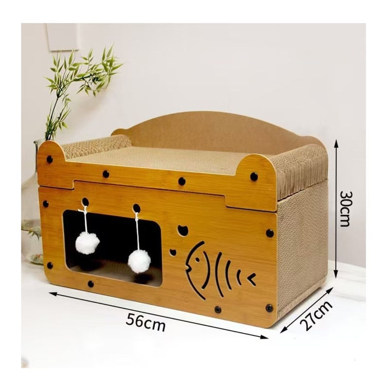 CASA RASCADORA DE 2 PISOS PARA GATOS MADERA CARTÓN - 4