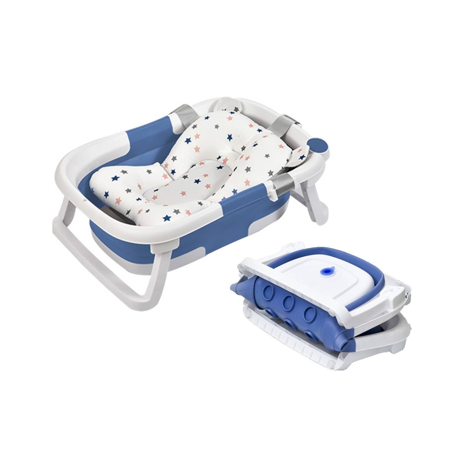 TINA BAÑERA PLEGABLE PARA BEBÉ CON COJÍN Y TERMÓMETRO AZUL - 1