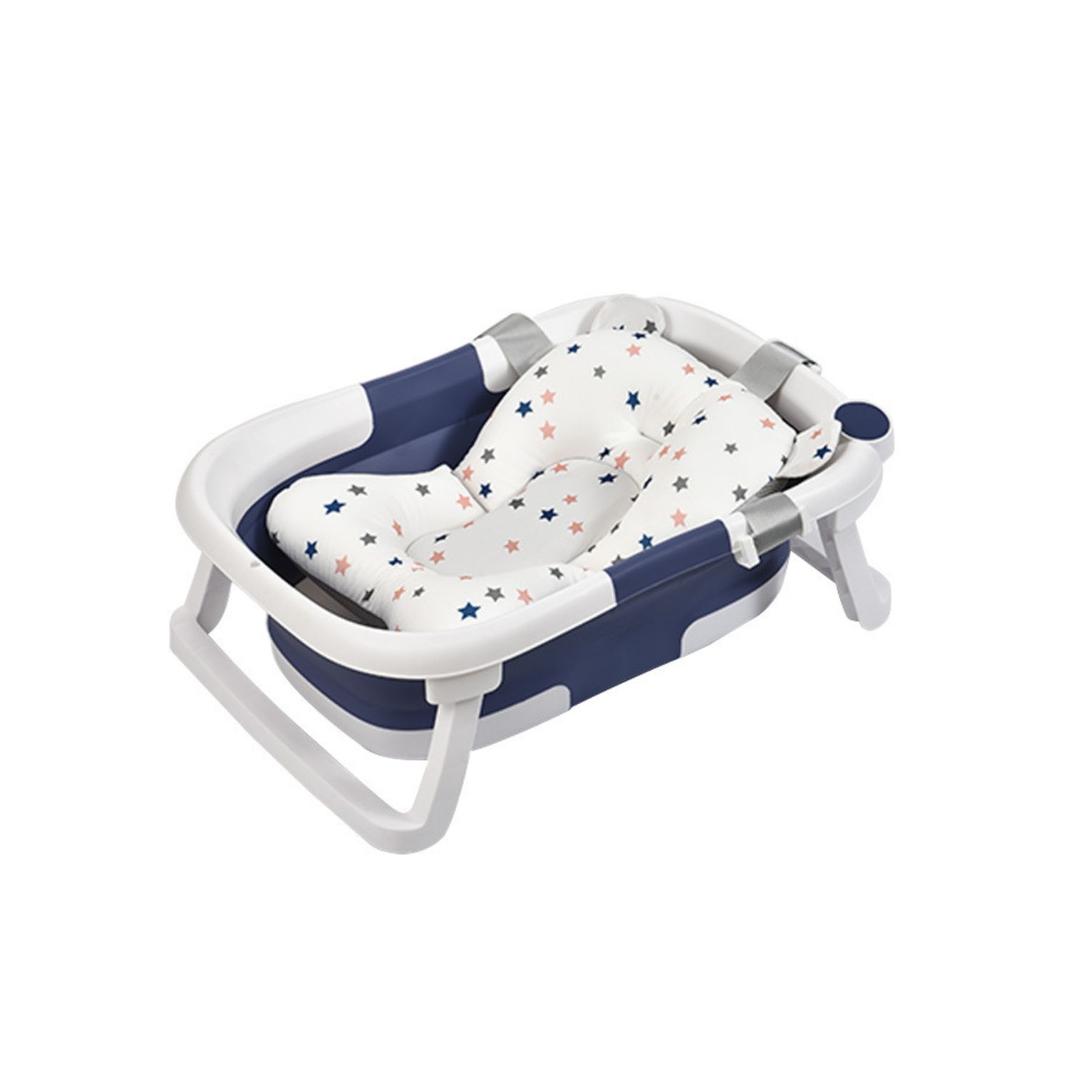 TINA BAÑERA PLEGABLE PARA BEBÉ CON COJÍN Y TERMÓMETRO AZUL - 2