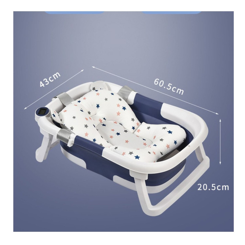TINA BAÑERA PLEGABLE PARA BEBÉ CON COJÍN Y TERMÓMETRO AZUL - 5