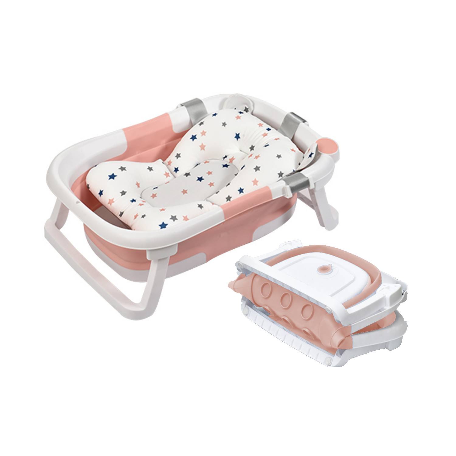 TINA BAÑERA PLEGABLE PARA BEBÉ CON COJÍN Y TERMÓMETRO ROSA - 1