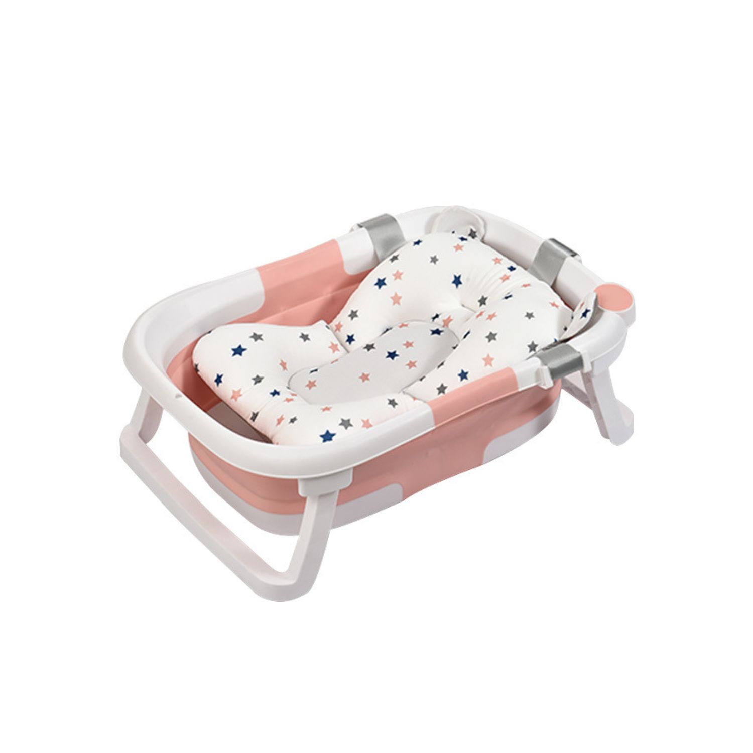 TINA BAÑERA PLEGABLE PARA BEBÉ CON COJÍN Y TERMÓMETRO ROSA - 2