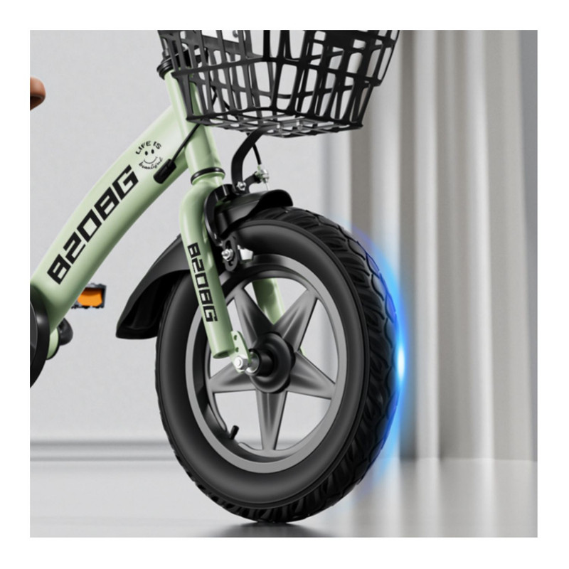 BICICLETA INFANTIL ARO 12 CESTA Y RUEDA CON LUCES VERDE - 6