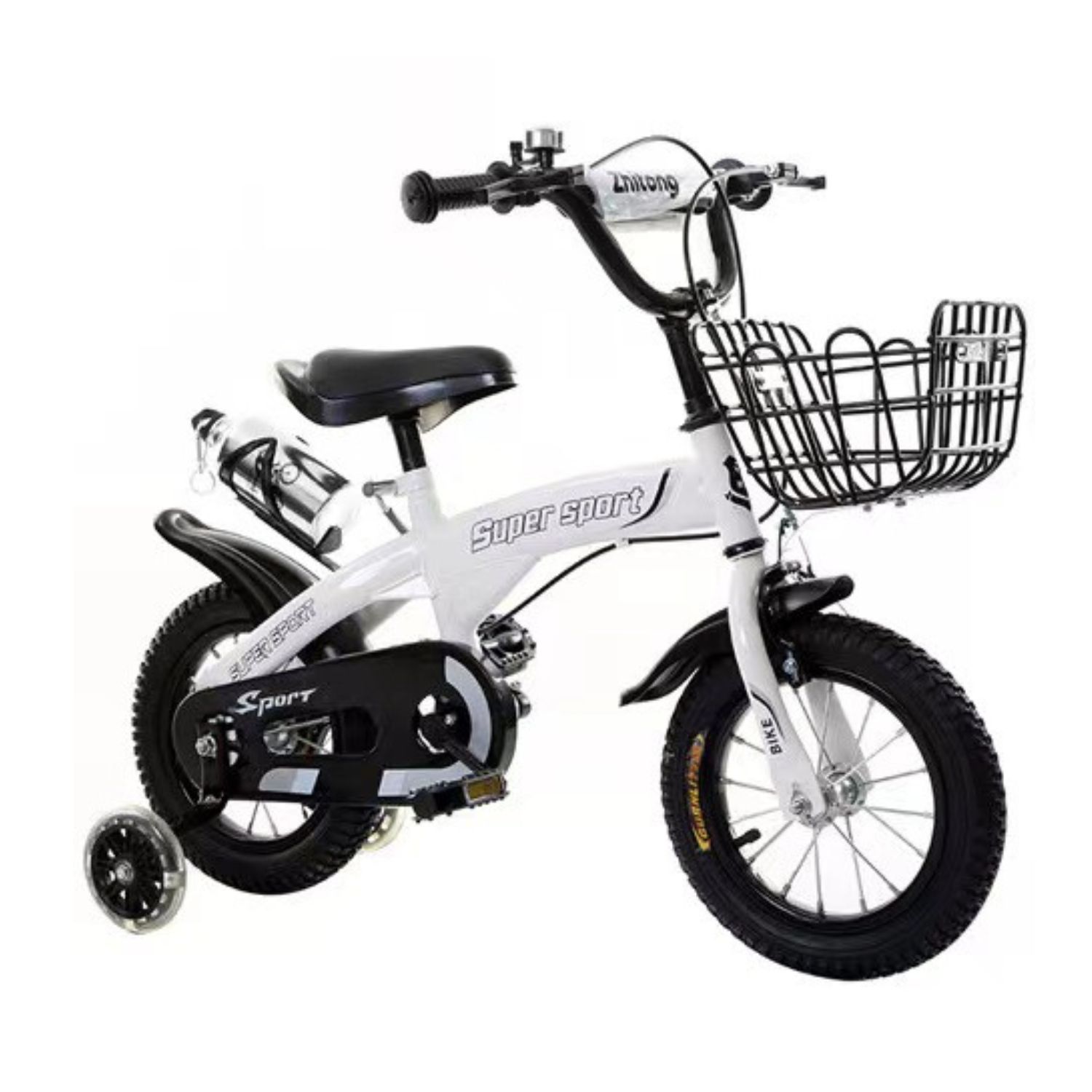 BICICLETA ARO 12 CON CESTA, RUEDAS Y BOTELLÓN DE AGUA BLANCO - 3