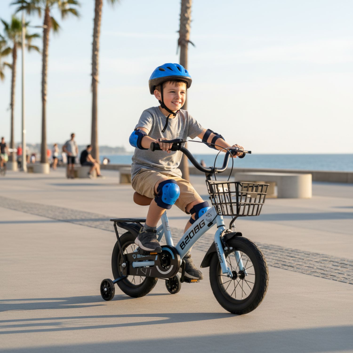 BICICLETA INFANTIL ARO 12 CESTA Y RUEDA CON LUCES CELESTE - 2