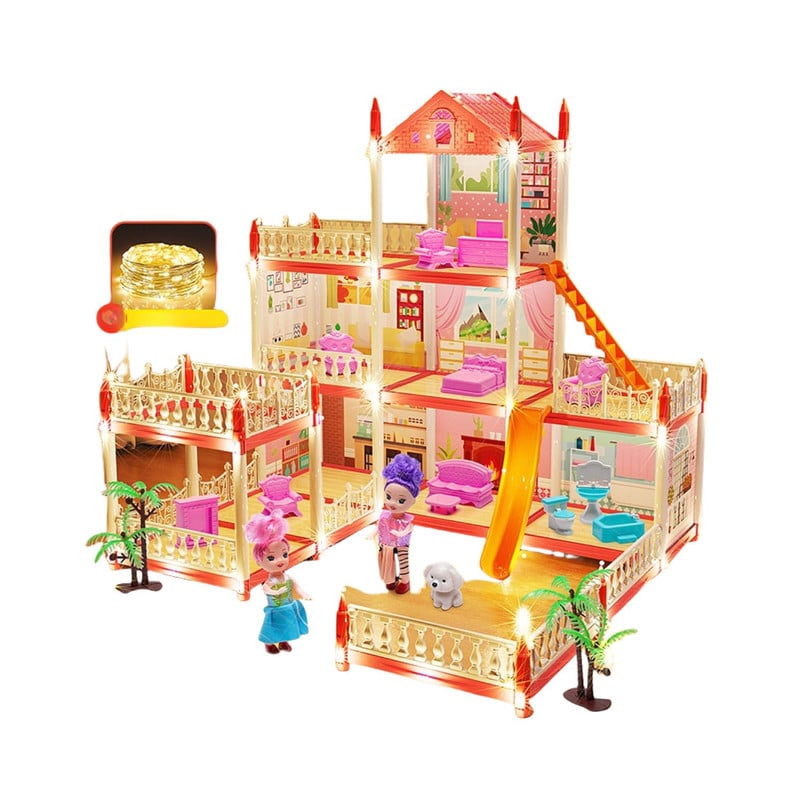 CASA DE MUÑECAS 3 NIVELES CON LUCES DECORATIVAS Y ACCESORIOS - 1