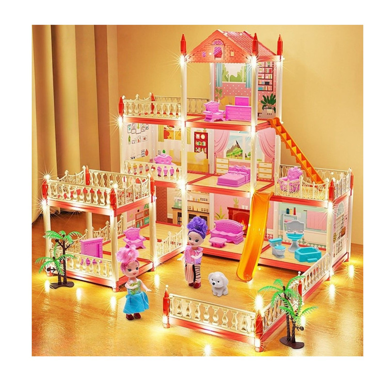 CASA DE MUÑECAS 3 NIVELES CON LUCES DECORATIVAS Y ACCESORIOS - 2