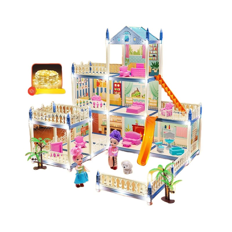 CASA DE MUÑECAS 3 NIVELES CON LUCES DECORATIVAS Y ACCESORIOS - 1