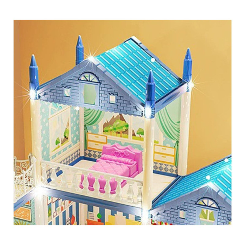 CASA DE MUÑECAS 3 NIVELES CON LUCES DECORATIVAS Y ACCESORIOS - 4