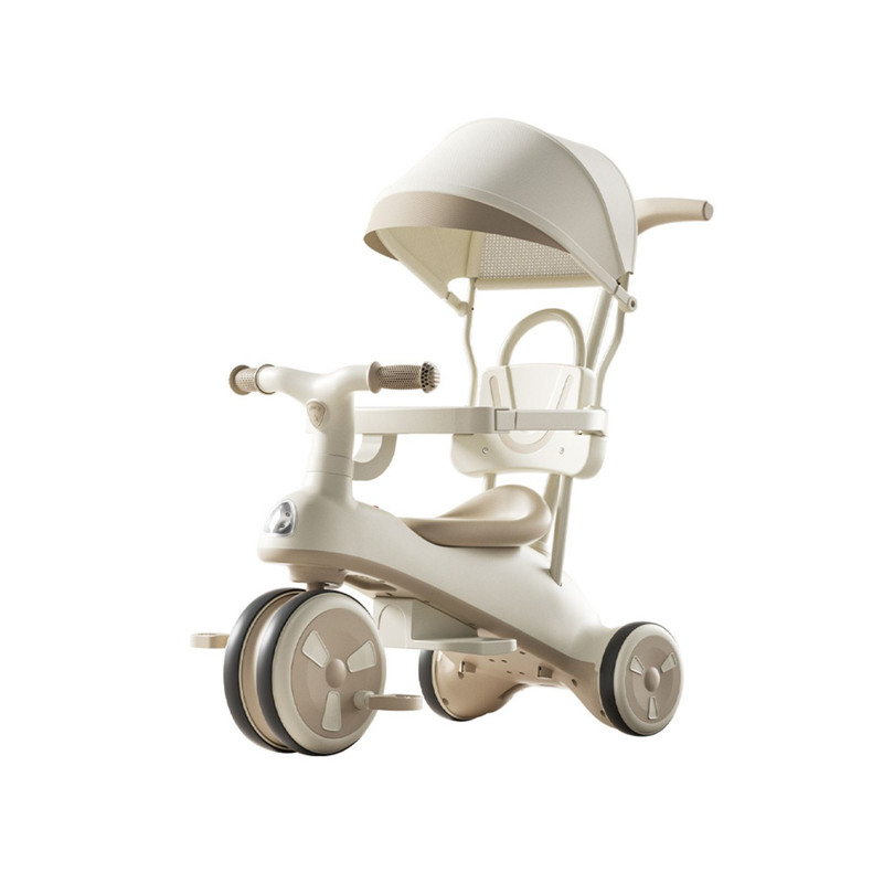 COCHE TRICICLO CON TECHO Y ANDADOR CON LUZ Y MÚSICA CAQUI - 1
