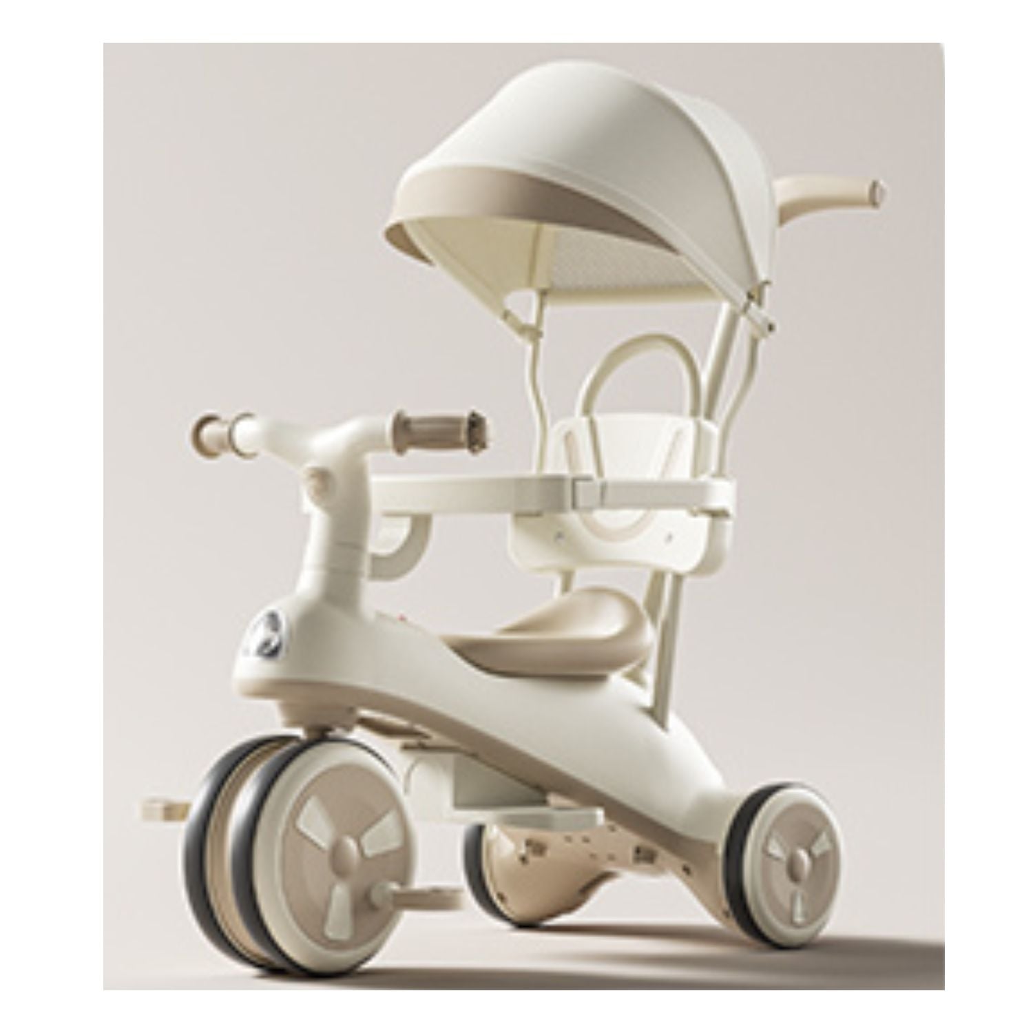 COCHE TRICICLO CON TECHO Y ANDADOR CON LUZ Y MÚSICA CAQUI - 5