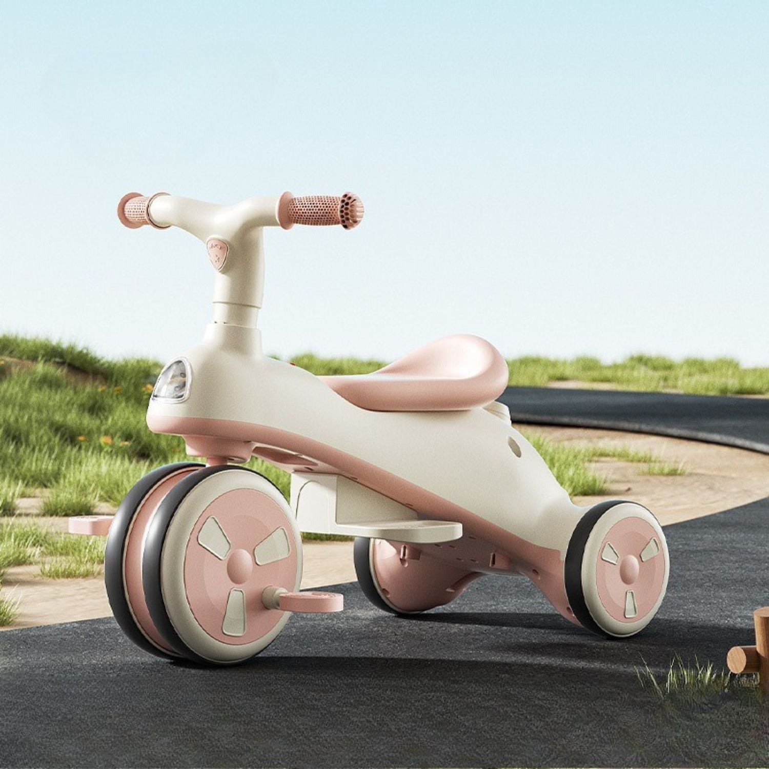 COCHE TRICICLO CON TECHO Y ANDADOR CON LUZ Y MÚSICA ROSA - 3