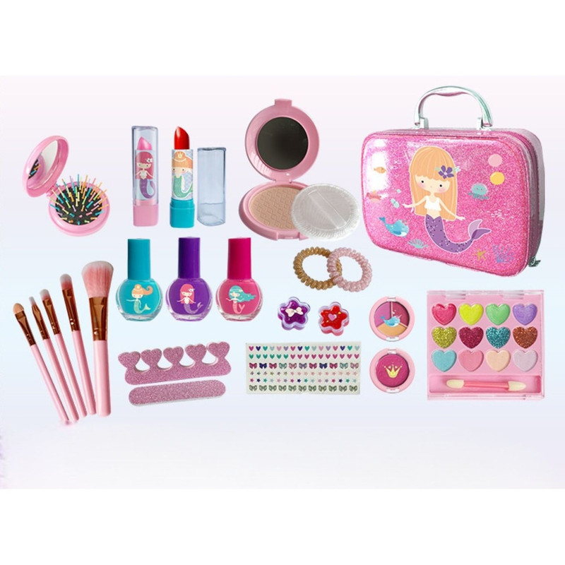 JUEGO DE MAQUILLAJE INFANTIL LAVABLE NO TOXICO KIT COSME TICOS NIÑAS EN MALETA - 1