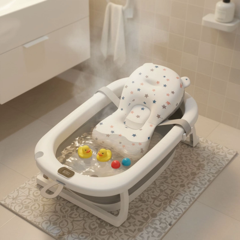 TINA BAÑERA PLEGABLE BEBE  CON TERMOMETRO Y COJIN ESTRELLA - 2