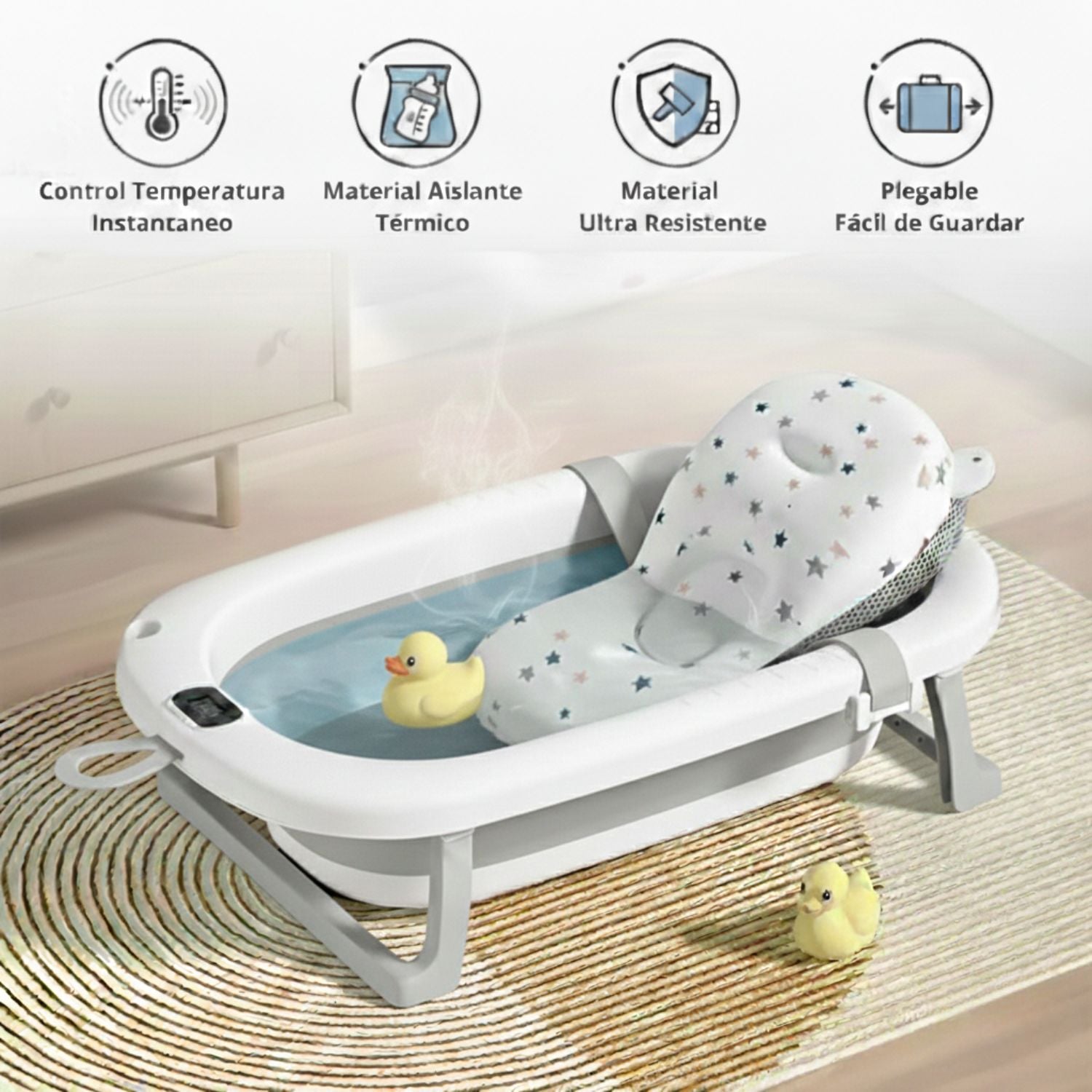 TINA BAÑERA PLEGABLE BEBE  CON TERMOMETRO Y COJIN ESTRELLA - 3