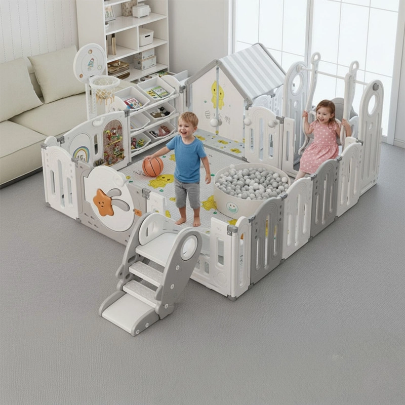 CORRAL PARQUE DE JUEGOS XXL CON CASITA + TOBOGAN + ALFOMBRA - 2