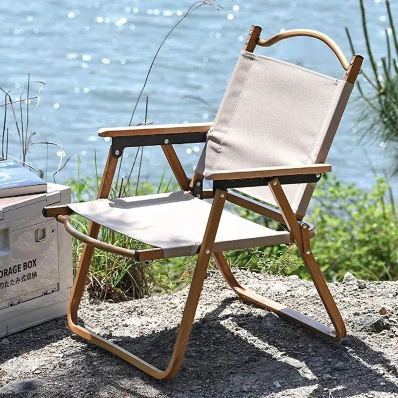 SILLA PLEGABLE REFORZADA 135KG CON POSA BRAZOS DE MADERA PARA CAMPING PLAYA - 2