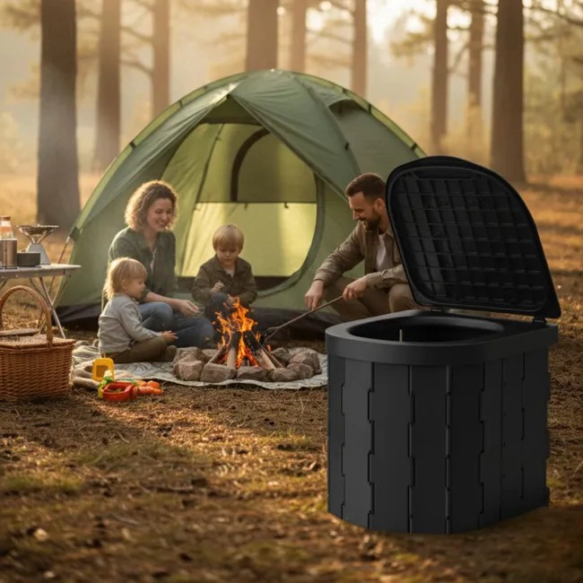 INODORO PORTATIL Y PLEGABLE MULTIUSO PARA CAMPING NEGRO - 1