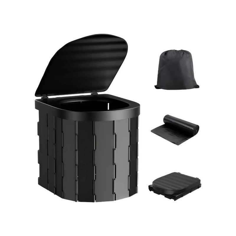 INODORO PORTATIL Y PLEGABLE MULTIUSO PARA CAMPING NEGRO - 4