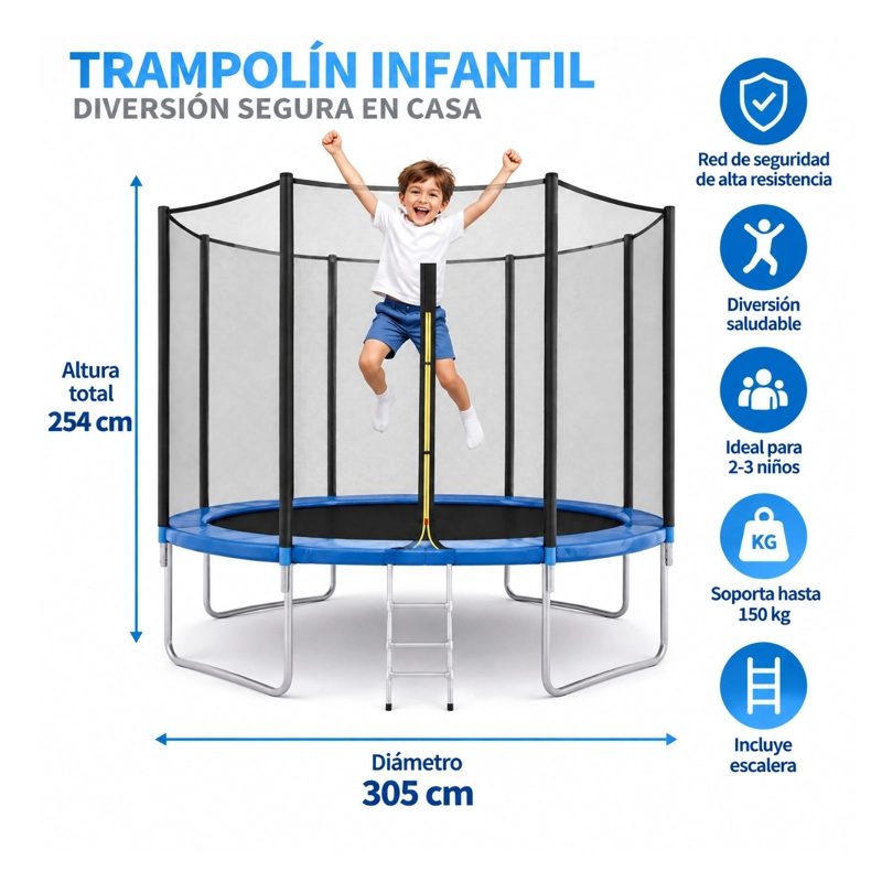 CAMA ELASTICA SALTARINA 305CM CON MALLA Y ESCALERA - 1