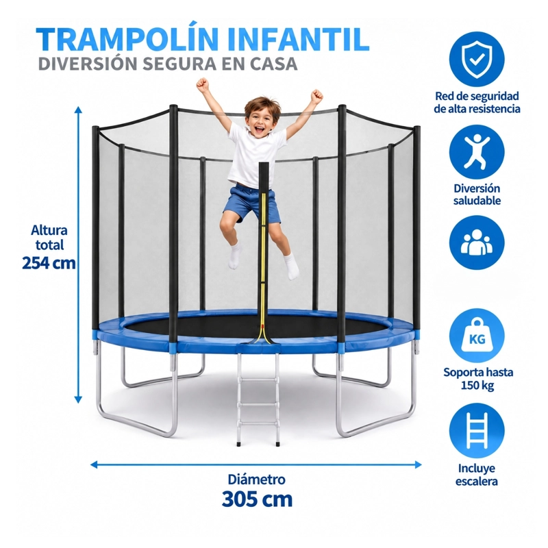 CAMA ELASTICA SALTARINA 305CM CON MALLA Y ESCALERA - 6