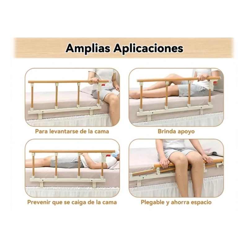 BARANDA LATERAL PARA CAMA CUIDADO ADULTO MAYOR O NIÑOS 94CM MADERA - 2