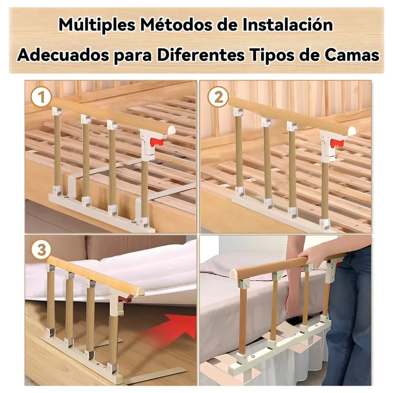 BARANDA LATERAL PARA CAMA CUIDADO ADULTO MAYOR O NIÑOS 94CM MADERA - 3