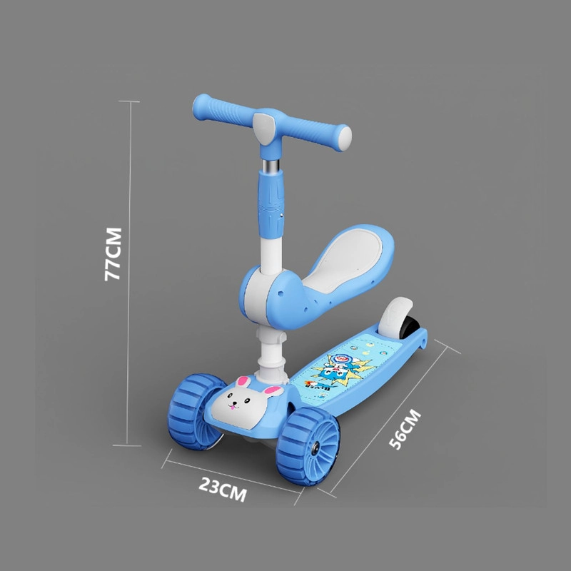 SCOOTER MONOPATIN CON LUCES Y ASIENTO AJUSTABLE CONEJITO CELESTE - 3