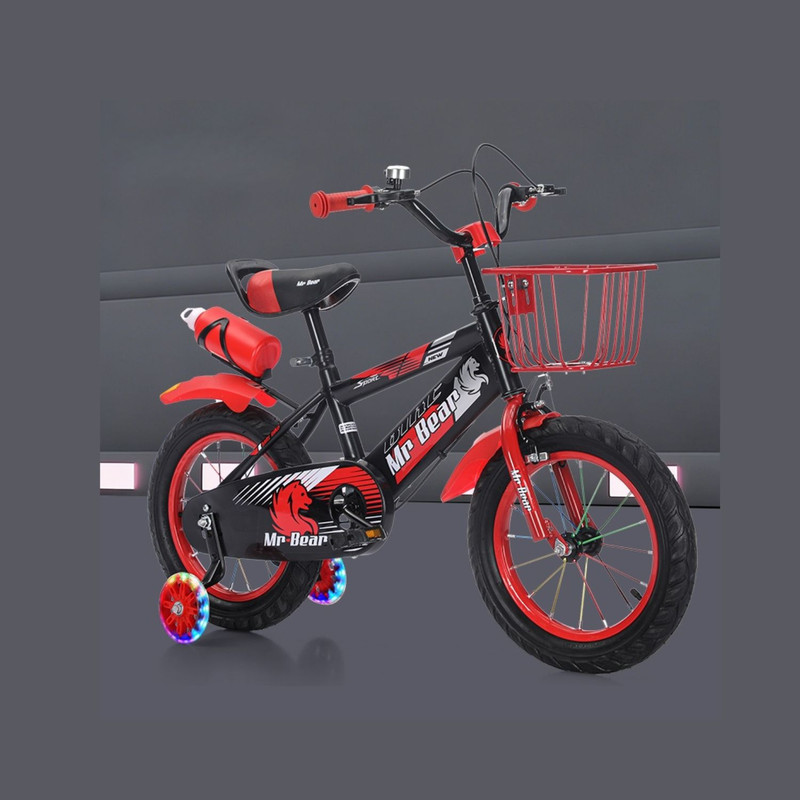 BICICLETA ARO 14 CON CESTA, RUEDAS LUCES Y BOTELLON DE AGUA ROJO - 4
