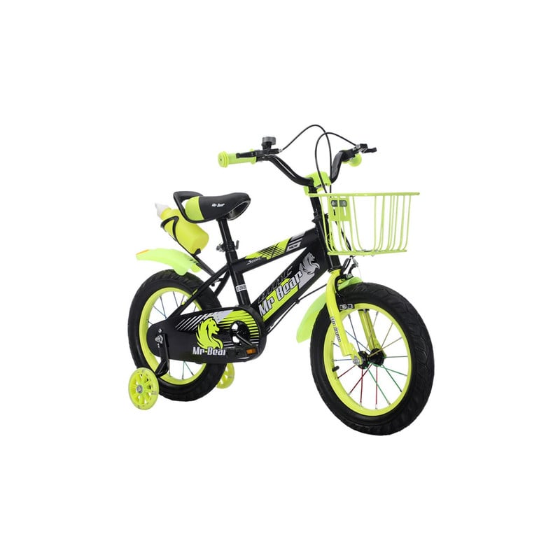 BICICLETA ARO 14 CON CESTA, RUEDAS LUCES Y BOTELLON DE AGUA VERDE - 1
