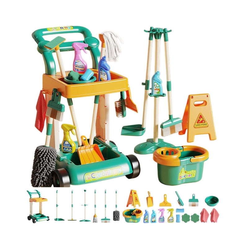 SET DE LIMPIEZA INFANTIL CON CARRITO 32 PIEZAS VERDE - 1