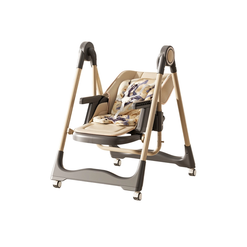 SILLA PARA COMER Y MECEDORA 2 EN 1 MULTIFUNCIONAL PLEGABLE Y BANDEJA EXTRAIBLE CAQUI - 2