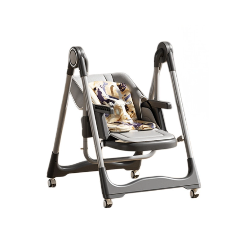 SILLA PARA COMER Y MECEDORA 2 EN 1 MULTIFUNCIONAL PLEGABLE Y BANDEJA EXTRAIBLE GRIS - 2