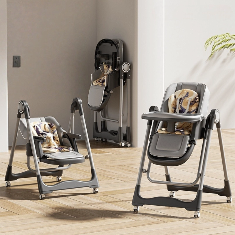 SILLA PARA COMER Y MECEDORA 2 EN 1 MULTIFUNCIONAL PLEGABLE Y BANDEJA EXTRAIBLE GRIS - 4