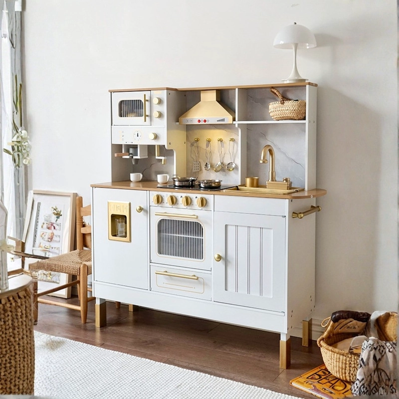 COCINA INFANTIL DE MADERA CON MICROONDAS, CAFE , HORNO Y MAS - 7