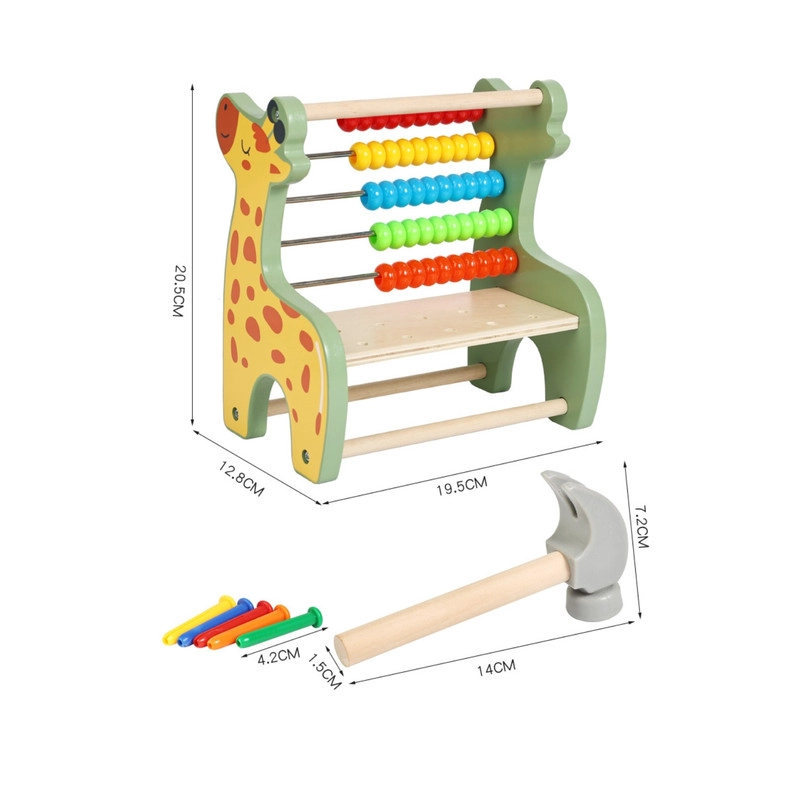 JUGUETE DIDACTICO MATEMATICO JIRAFA  ABACO EN MADERA Y CUENTAS DE COLORES - 4