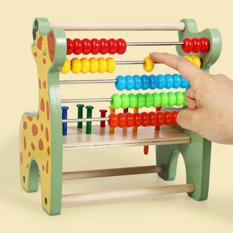 JUGUETE DIDACTICO MATEMATICO JIRAFA  ABACO EN MADERA Y CUENTAS DE COLORES - 5