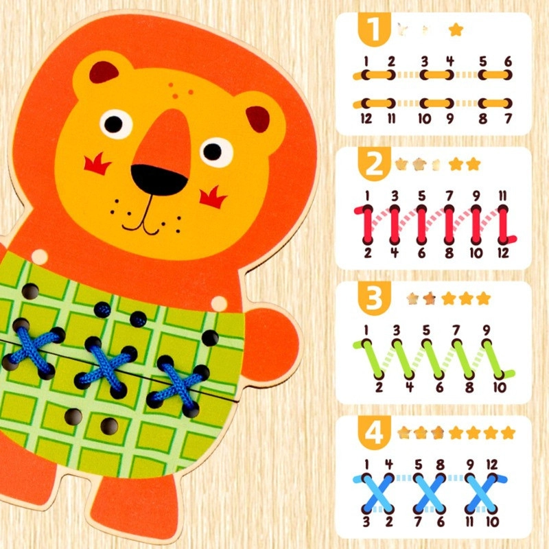 JUGUETE DIDACTICO ENHEBRADO EN MADERA ANIMALES Y CORDONES - 6