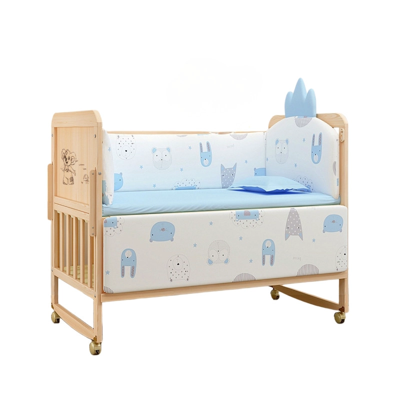 CUNA CAMA MADERA MULTIFUNCIONAL AJUSTABLE INCLUYE COLCHON Y ROPA DE CAMA CELESTE - 1
