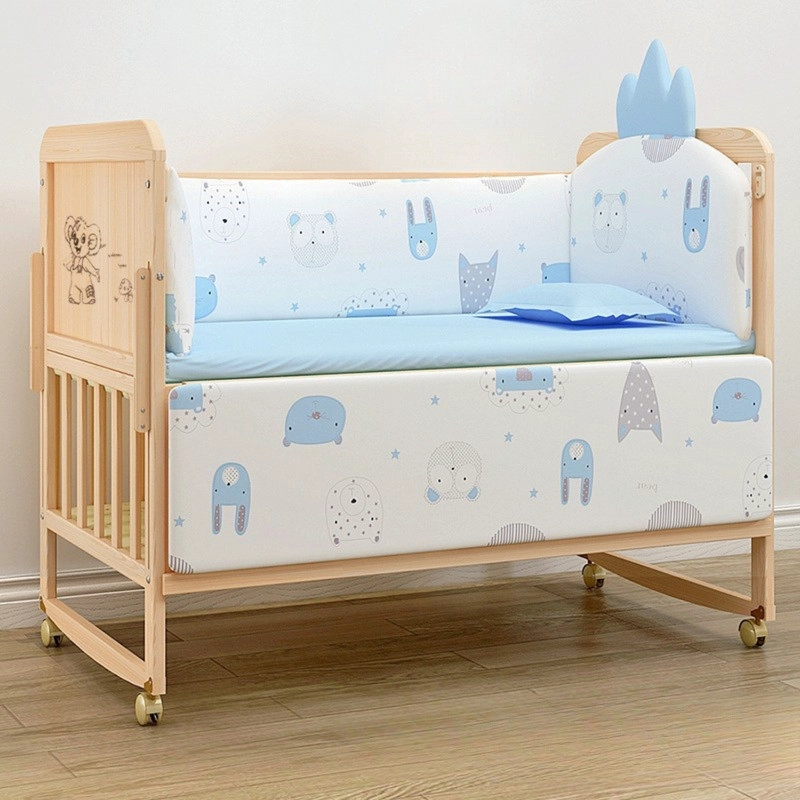 CUNA CAMA MADERA MULTIFUNCIONAL AJUSTABLE INCLUYE COLCHON Y ROPA DE CAMA CELESTE - 2