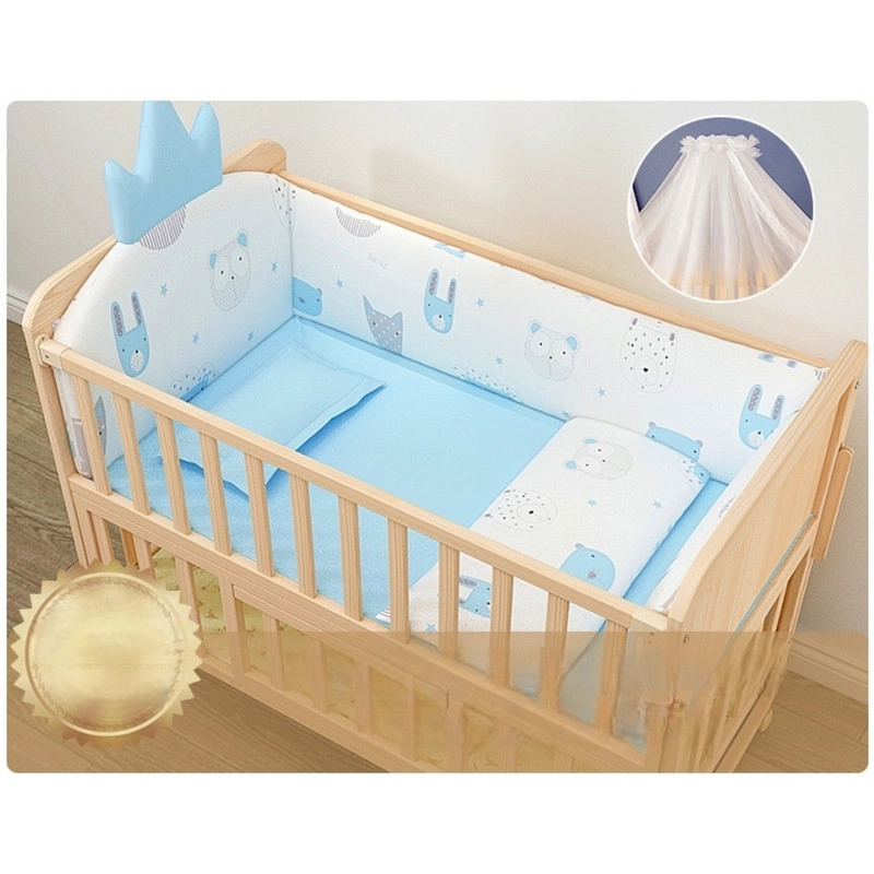 CUNA CAMA MADERA MULTIFUNCIONAL AJUSTABLE INCLUYE COLCHON Y ROPA DE CAMA CELESTE - 3
