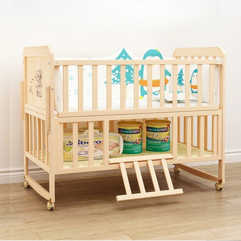 CUNA CAMA MADERA MULTIFUNCIONAL AJUSTABLE INCLUYE COLCHON Y ROPA DE CAMA CELESTE - 5
