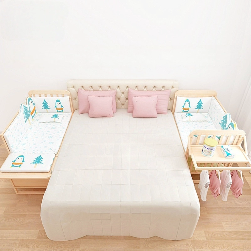 CUNA CAMA MADERA MULTIFUNCIONAL AJUSTABLE INCLUYE COLCHON Y ROPA DE CAMA CELESTE - 8