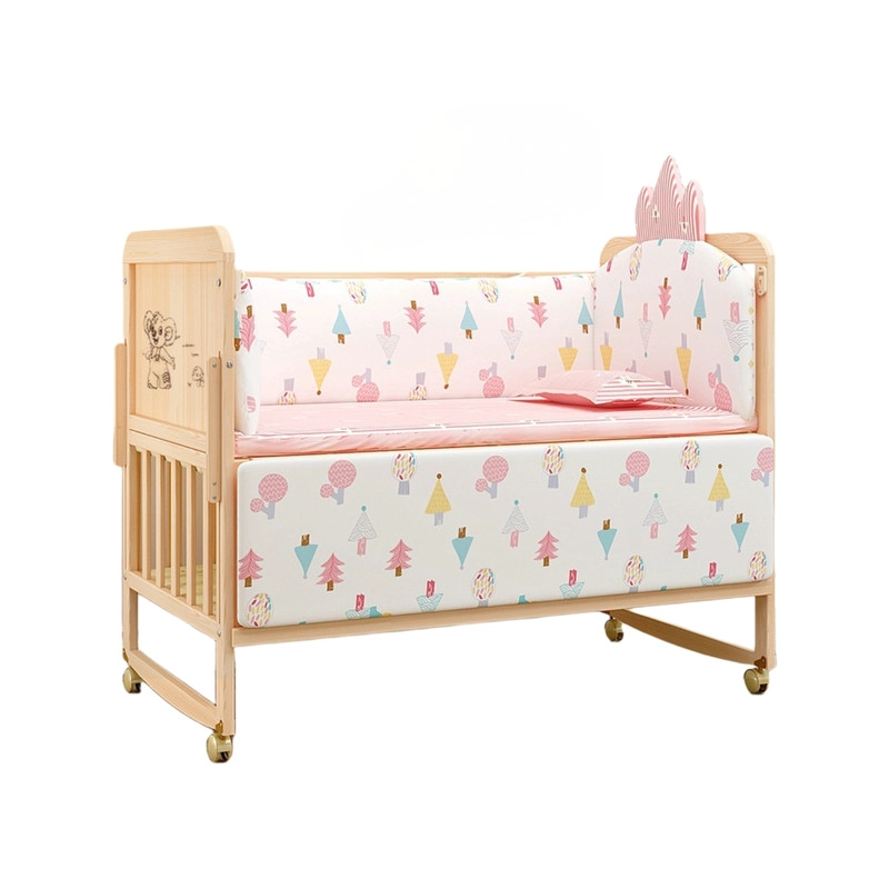 CUNA CAMA MADERA MULTIFUNCIONAL AJUSTABLE INCLUYE COLCHON Y ROPA DE CAMA ROSA - 1