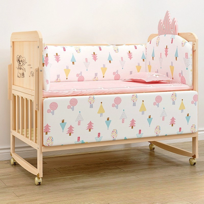 CUNA CAMA MADERA MULTIFUNCIONAL AJUSTABLE INCLUYE COLCHON Y ROPA DE CAMA ROSA - 3