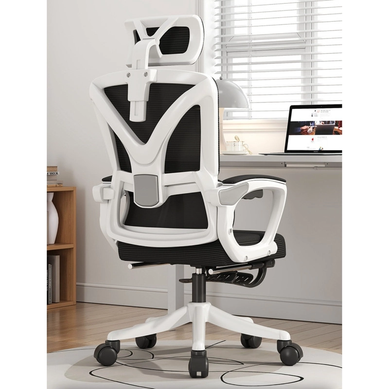 SILLA DE OFICINA PREMIUM ERGONOMICA CON REPOSACABEZAS APOYABRAZOS AJUSTABLES Y REPOSAPIE S BLANCA - 5