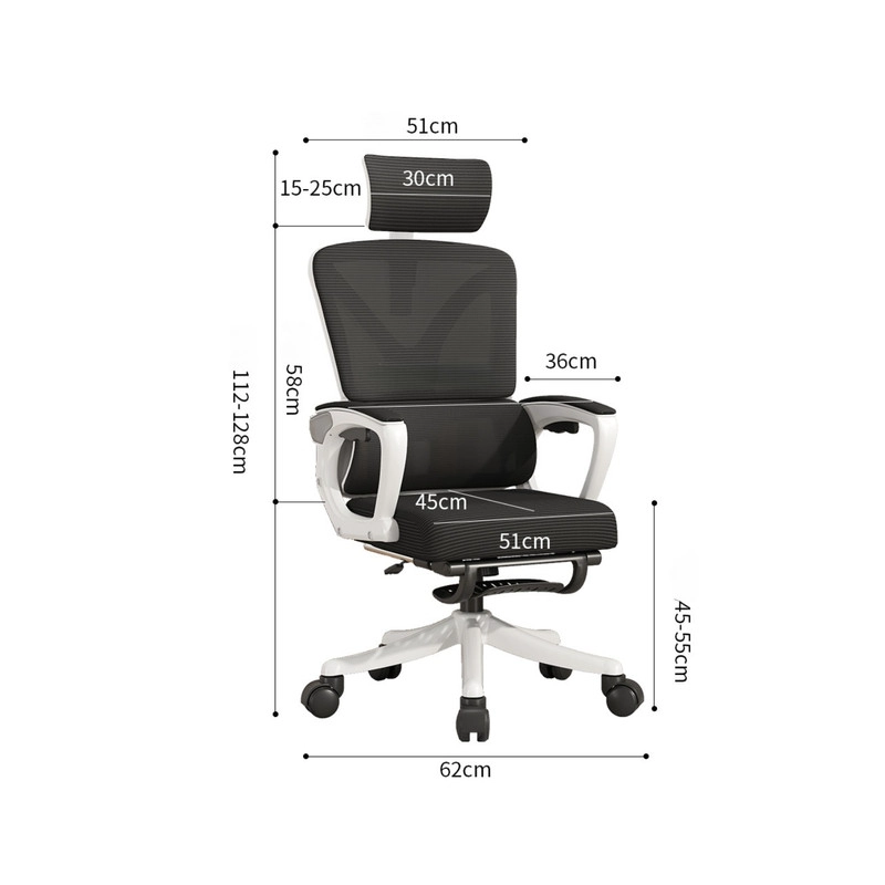 SILLA DE OFICINA PREMIUM ERGONOMICA CON REPOSACABEZAS APOYABRAZOS AJUSTABLES Y REPOSAPIE S BLANCA - 6