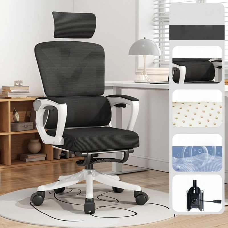 SILLA DE OFICINA PREMIUM ERGONOMICA CON REPOSACABEZAS APOYABRAZOS AJUSTABLES Y REPOSAPIE S BLANCA - 7